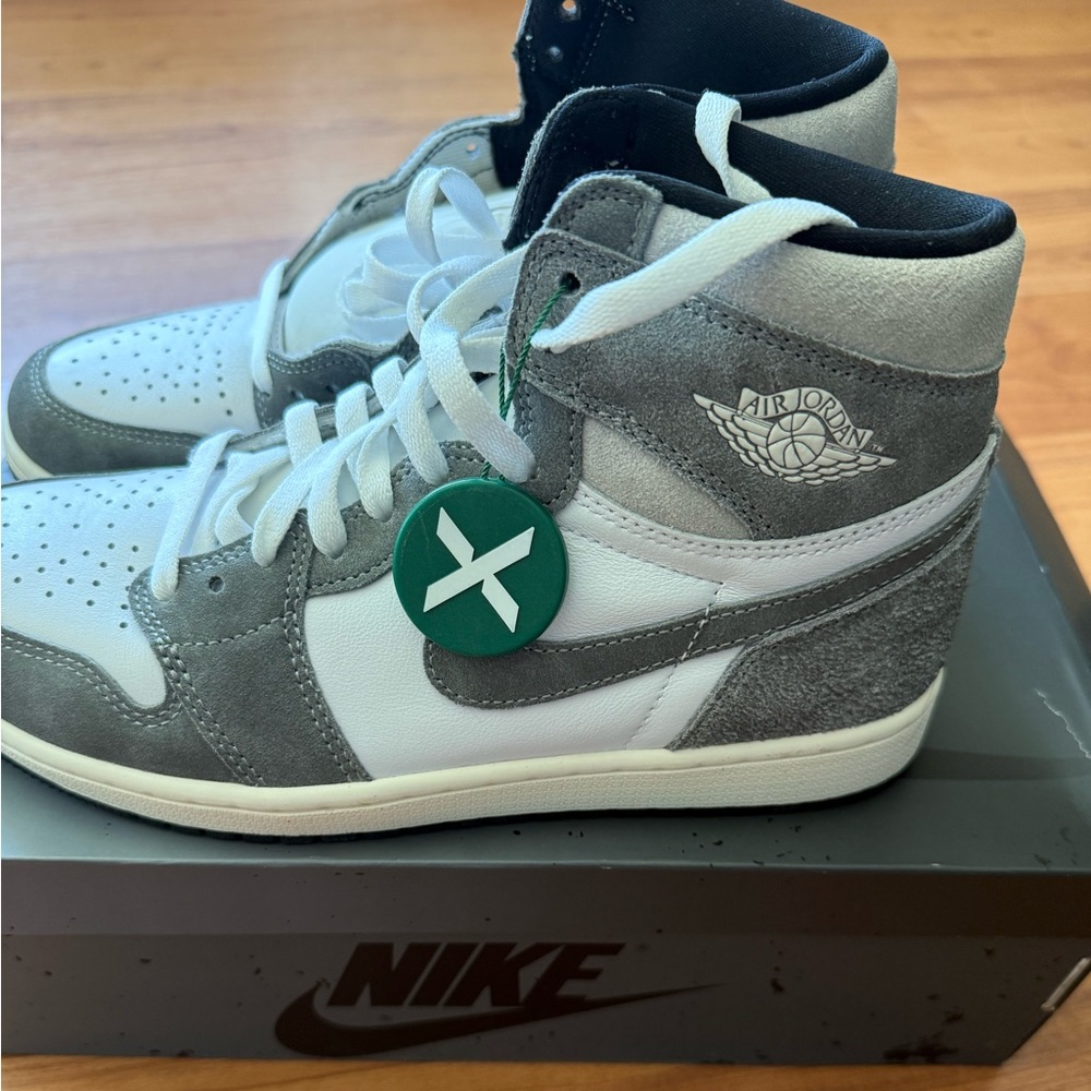 Nike Air Jordan Men's Gray and White High-Top Sneakers